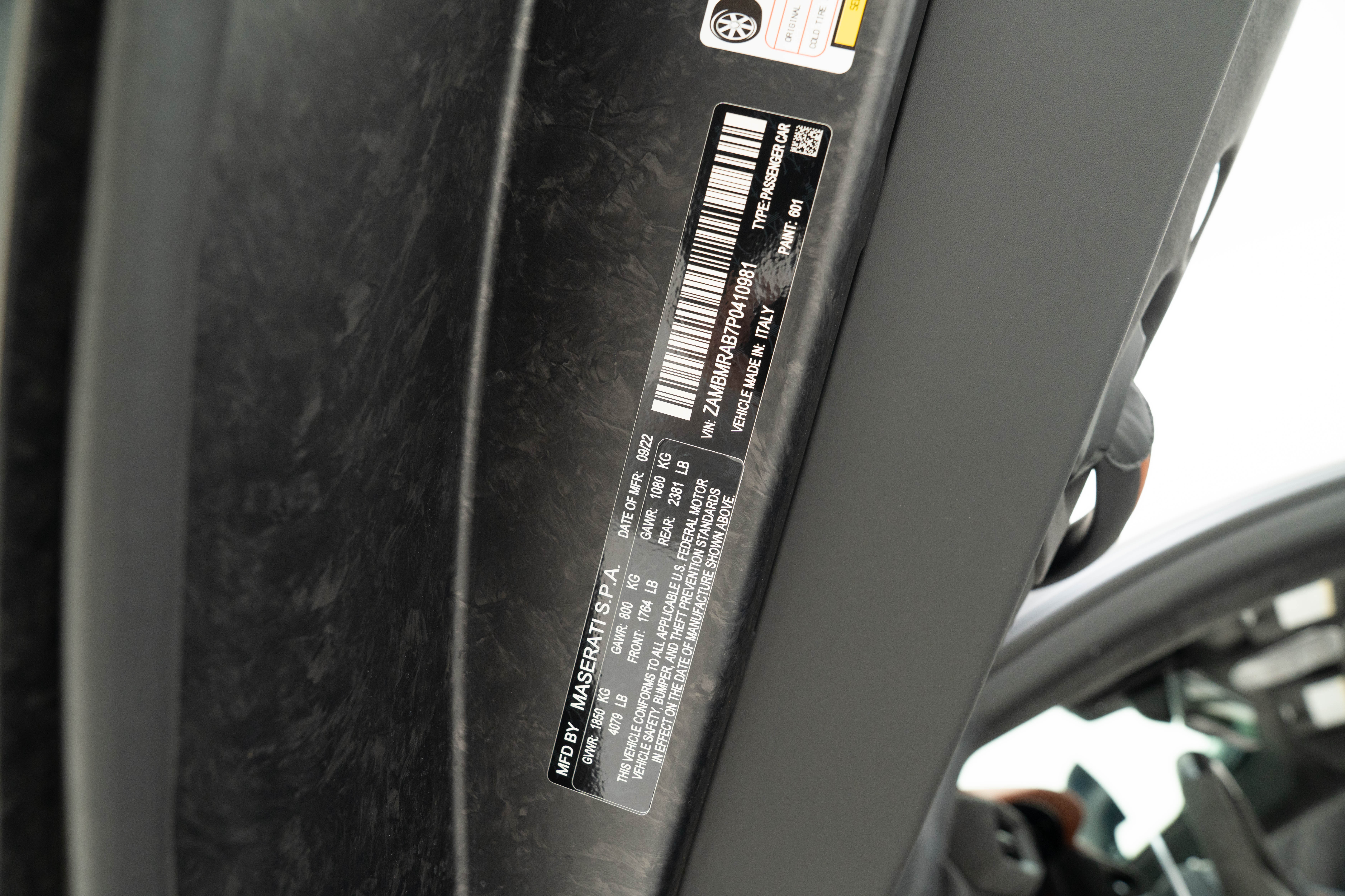2023 Maserati MC20 — Tags and Stamping