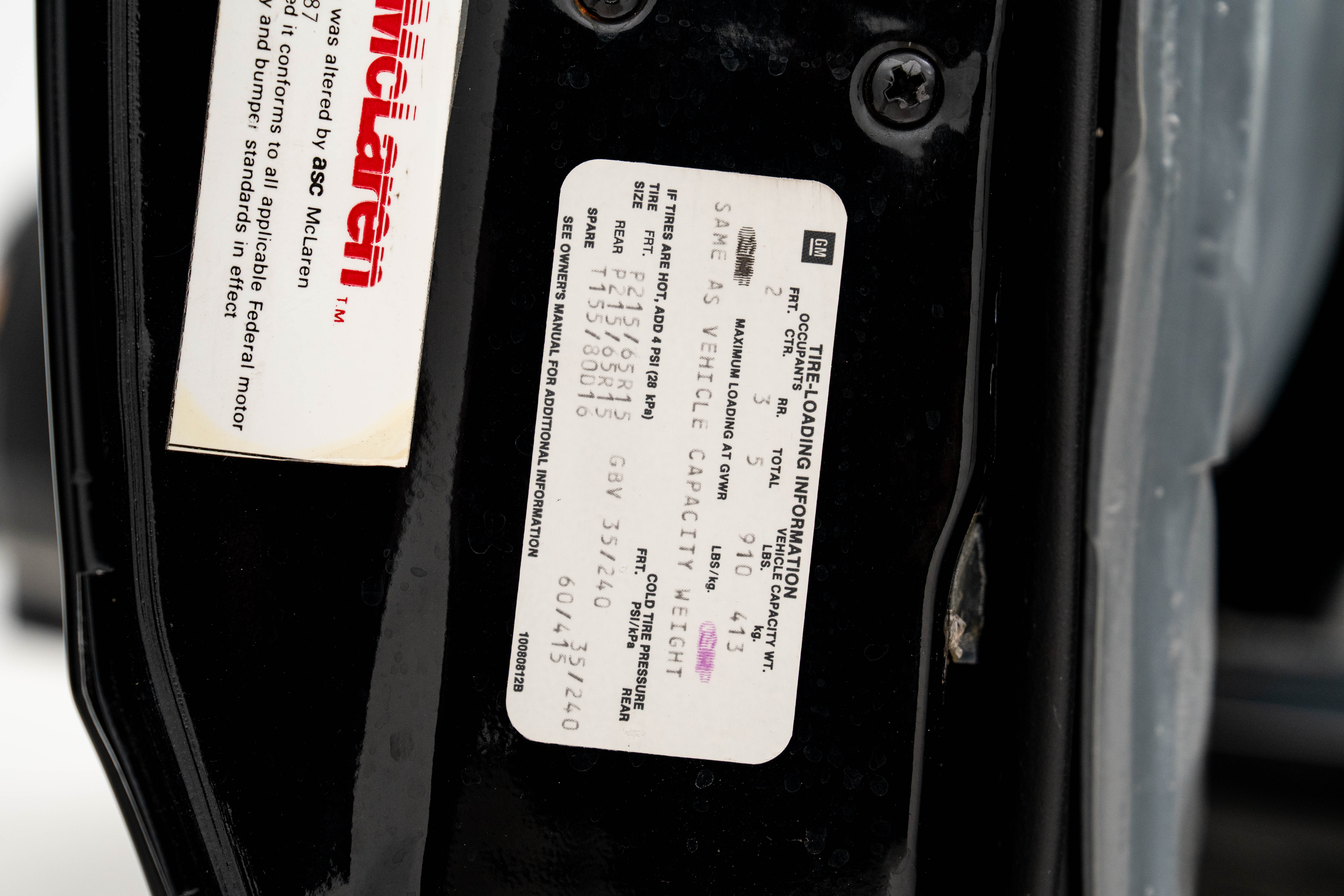 1987 Buick GNX — Tags and Stamping