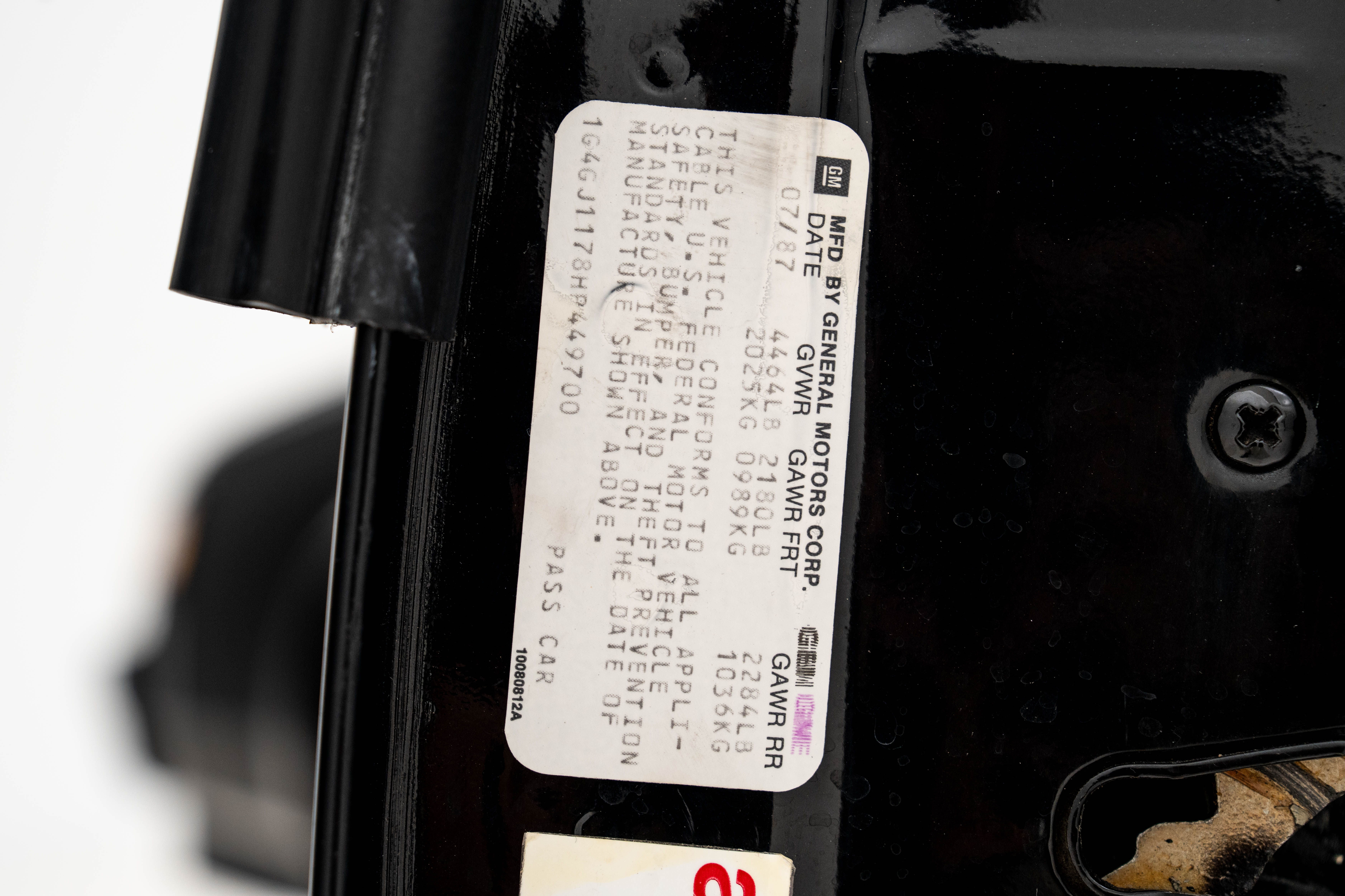1987 Buick GNX — Tags and Stamping
