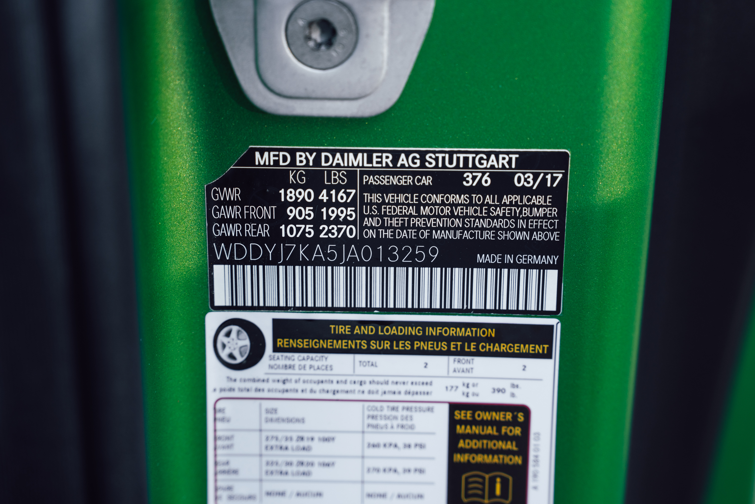 2018 Mercedes-AMG GT-R — Tags and Stamping