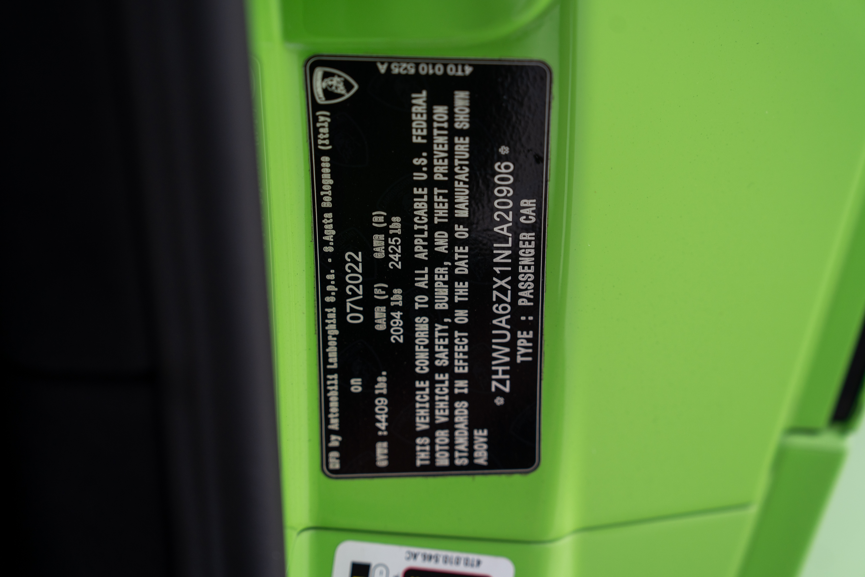 2022 Lamborghini Huracan STO — Tags and Stamping
