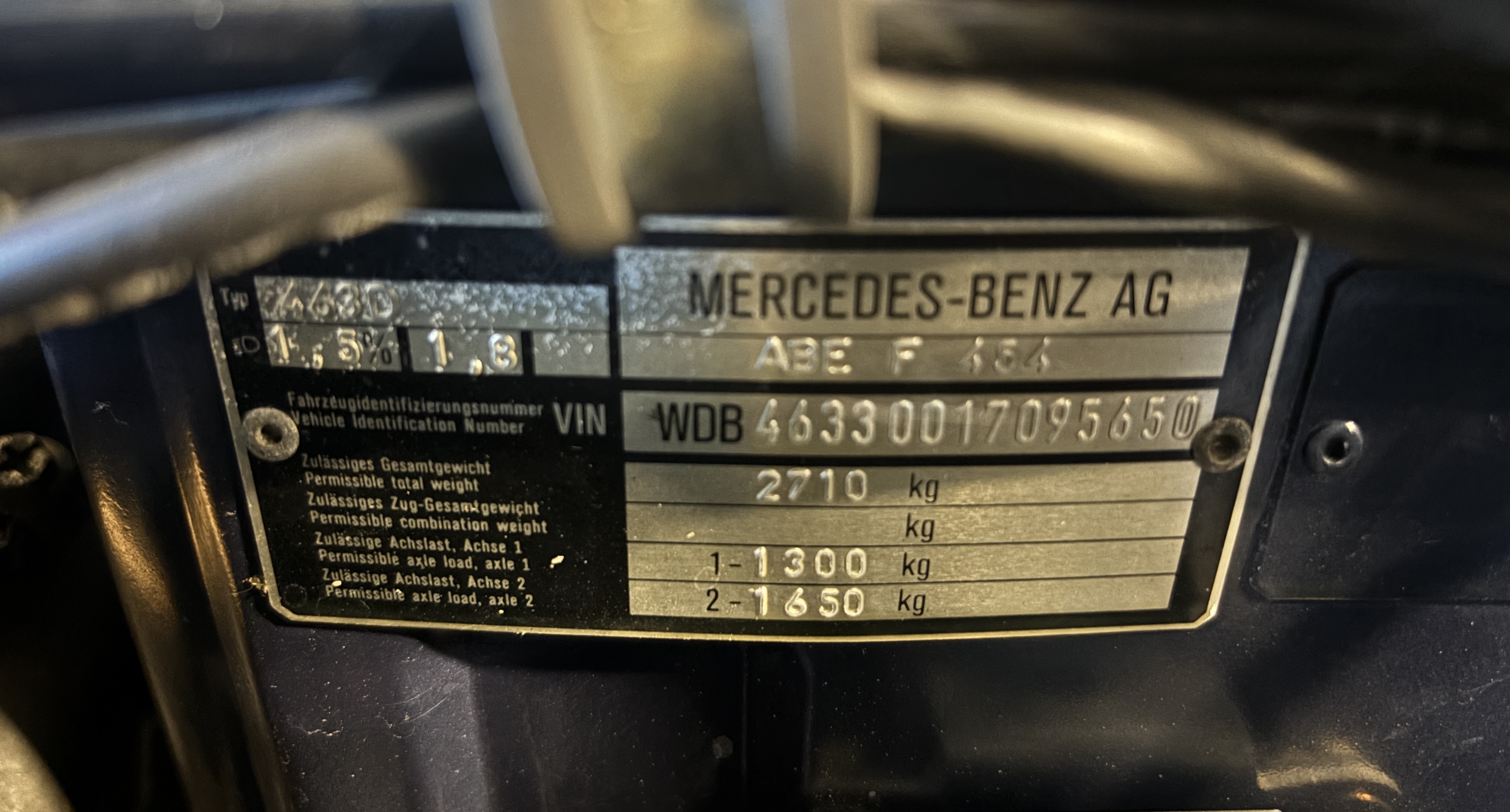 1994 Mercedes-Benz G350TD Cabriolet — Tags and Stamping