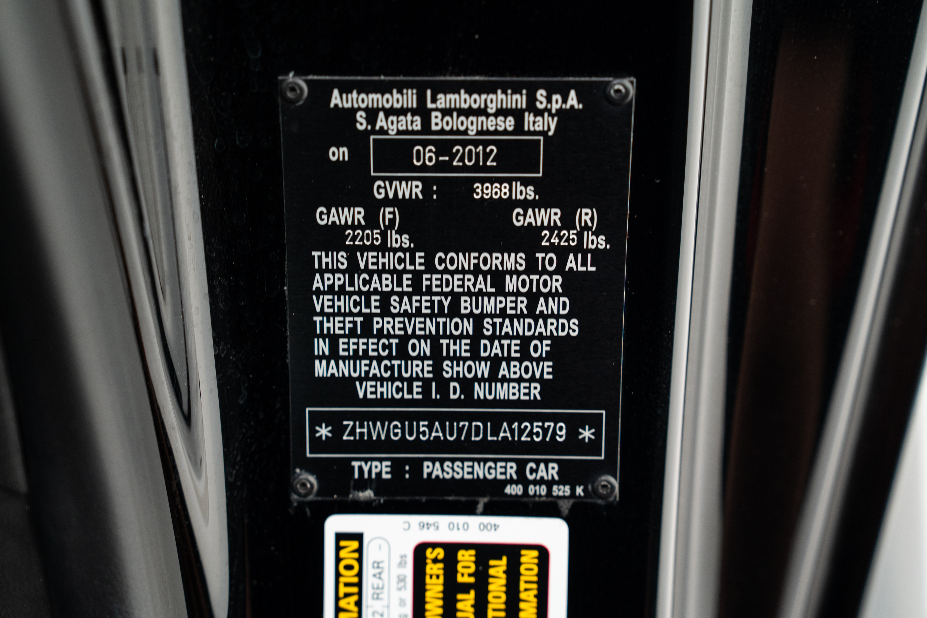 2013 Lamborghini Gallardo LP 560-4 — Tags and Stamping