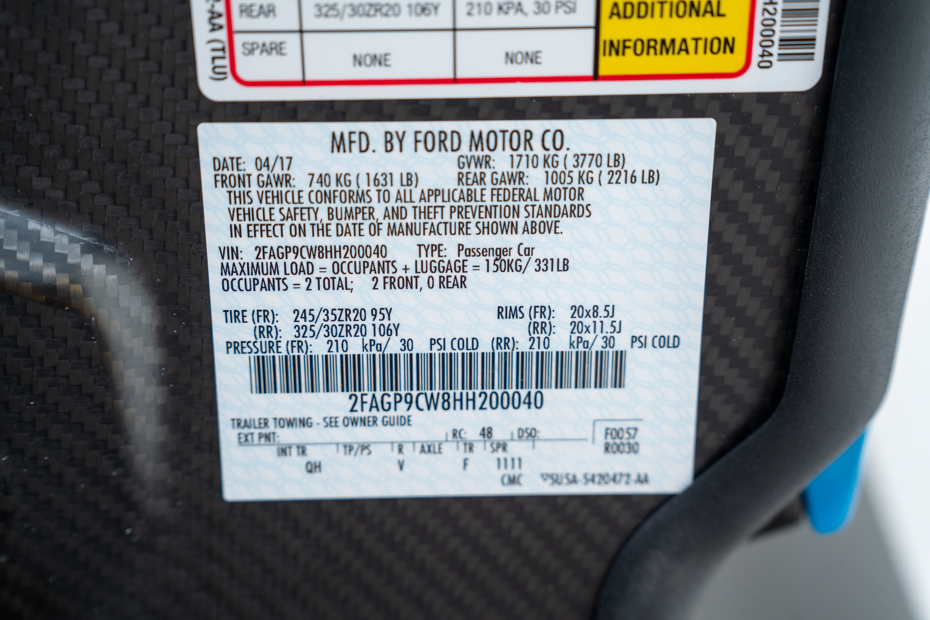 2017 Ford GT — Tags and Stamping